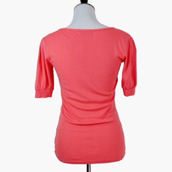 Michael Stars OS The Original Tee Scoop Neck Puff Sleeve Coral - Picture 4 of 8